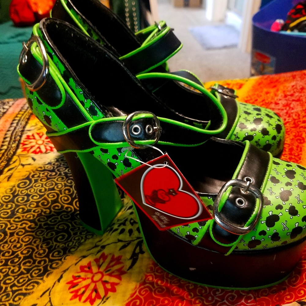 T.U.K. Green and Black Mary Jane's Size 8.5